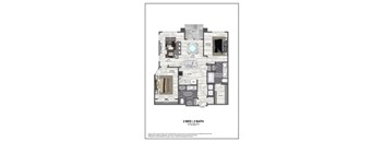 A floor plan of a 2 bedroom, 2 bathroom apartment sized 1170 sq ft.