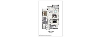 A floor plan of a 2 bedroom, 2 bathroom apartment sized at 1319 sq ft.
