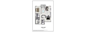 A floor plan of a 2 bedroom, 2 bathroom apartment sized at 1370 sq ft.
