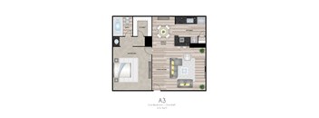A 616 square foot floor plan for a one bedroom apartment.