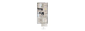 A6 floor plan for a one bedroom, one bathroom apartment.