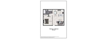 A floor plan of a one bedroom apartment with a bathroom.