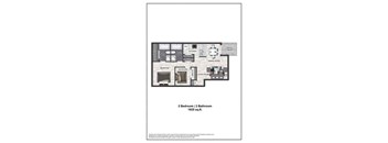 A floor plan of a 2 bedroom 2 bathroom apartment.