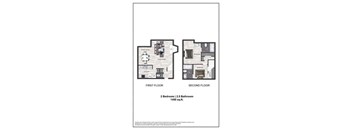 A floor plan of a two bedroom apartment with a bathroom.