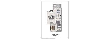 A floor plan of a one bedroom apartment with a bath.