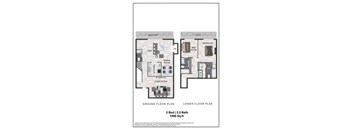 A floor plan of a two bedroom apartment with a bath.