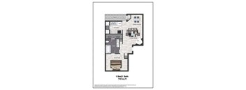 A floor plan of a one bedroom apartment with a bath.