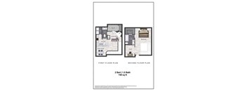 A floor plan shows a first and second floor layout for a 2 bedroom, 1.5 bath home.