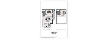 A floor plan of a two bedroom, two bath house.