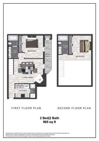A floor plan of a two bedroom, two bath house.