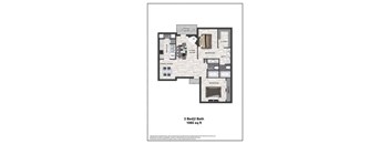 A floor plan of a 2 bedroom, 2 bathroom apartment sized at 1065 sq ft.