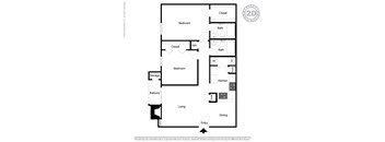 A black and white floor plan of a two-bedroom apartment.