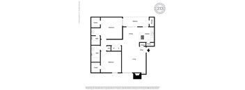 A black and white image of a 2D floor plan for a small apartment.