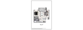 A floor plan of a one bedroom apartment with a bath.
