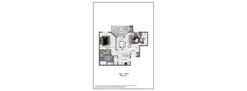 A floor plan of a one bedroom apartment with a bath and living room.