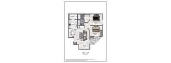 A floor plan of a 2 bedroom, 1 bathroom apartment sized 936 square feet.
