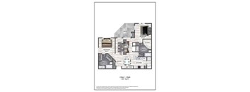 A floor plan of a two bedroom, two bath apartment.