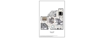 A floor plan of a house with two bedrooms and two bathrooms.