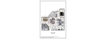 A floor plan of a two bedroom, two bathroom apartment.