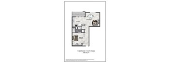 A floor plan of a one bedroom apartment.