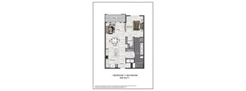 A floor plan of a one bedroom apartment with a bathroom.