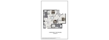 A floor plan of a two bedroom, two bathroom apartment.