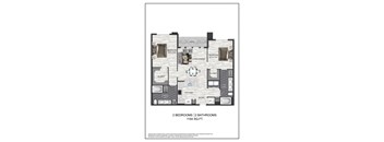 A floor plan of a two bedroom, two bathroom apartment.