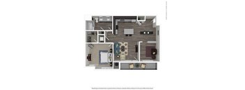 A floor plan of a house with a kitchen, living room, and bathroom.