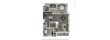 A floor plan of a house with a kitchen, living room, dining room, and bathrooms.