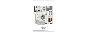 A floor plan of a one bedroom apartment with a bathroom.