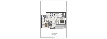 A floor plan of a 2 bedroom, 2 bath house.