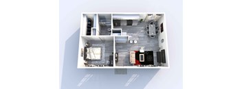 A top-down view of a modern apartment layout.