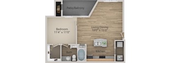 A diagram shows a bedroom that is 11'4" x 11'0" and a living/dining area that is 19'0" x 15'0".