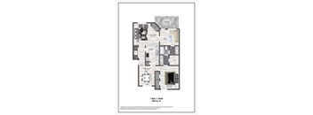 A floor plan of a one bedroom, one bathroom apartment.