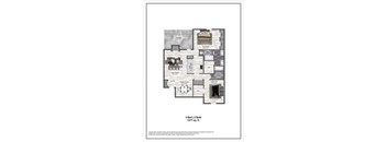 A floor plan of a 2 bedroom, 2 bathroom apartment sized 1217 sq. ft.