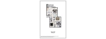 A floor plan of a two bedroom, two bathroom apartment sized at 1401 sq. ft.