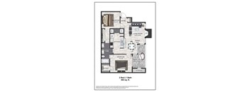 A floor plan of a 2 bedroom 1 bathroom apartment sized at 803 square feet.