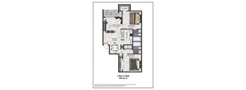 A floor plan of a two bedroom, two bathroom apartment.