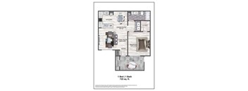 A floor plan of a one bedroom apartment with a bathroom.