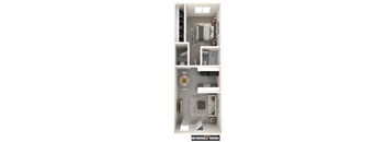 A white image of a kitchen with a sink and a refrigerator.