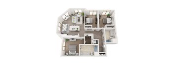 A 3D floor plan of a house with labeled rooms.