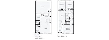 A floor plan of a two-story house with labeled rooms.
