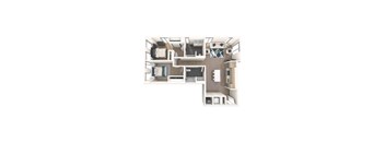 A floor plan of a house with a kitchen, living room, and two bedrooms.