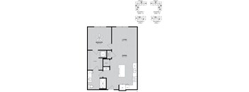 A floor plan of a house with a bedroom, living room, dining room, kitchen, and bathroom.