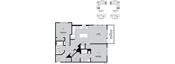 A black and white image of a floor plan for a building with four levels.