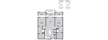 A floor plan of a house with four bedrooms and a living area.
