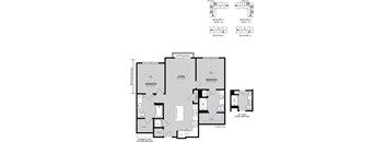 A floor plan of a house with a living room, bedrooms, and a balcony.