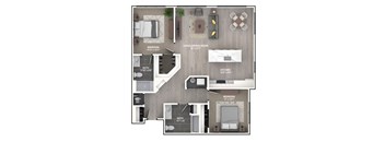 A floor plan of a home showing the layout of the bedrooms, bathrooms, and living areas.