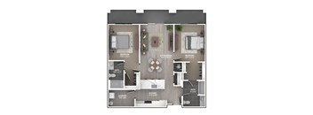 A floor plan of a home showing three bedrooms, a living room, a kitchen, a bath, and a laundry area.