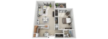 A diagram of a small apartment layout with labeled rooms.